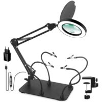 Lupe mit Licht und Magnet für präzise Arbeit, 5x und 10x Vergrößerungslinse, Helfende Hand Lötstation mit flexiblen Armen, Lötlupe für Schweißer und Handwerker