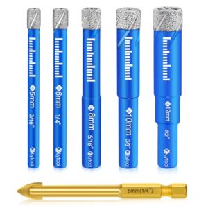 Lytool Fliesenbohrer Diamantbohrer Glasbohrer Set 5 tlg. 5, 6, 8, 10, 12 mm für Keramik, Granit, Glas, Porzellan, Fliesen, harte Fliesen, Feinsteinzeug - Mehrzweck-Bohrer-Satz mit Diamantbohrern