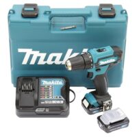 Makita DF333DSAE Akku-Bohrschrauber 12 V max. / 2,0 Ah mit zwei Batterien und Ladegerät im Transportkoffer, Schwarz und Blau