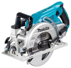 Makita DRS780Z Akku-Handkreissäge 65mm 2x18 V (ohne Akku, ohne Ladegerät), Blau/Schwarz - Detailbild einer Handkreissäge mit blauer und silberner Farbe