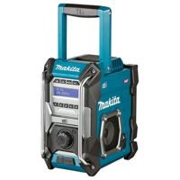 Makita Akku-Baustellenradio mit Schwarz und Türkis Farbe, ideal für Handwerker und DIY-Anfänger, kompaktes Radio mit starkem Empfang und langen Betriebszeit.