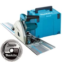 Makita Tauchsäge, elektrisch, abgeschrägt, 165 mm, 48T Klinge, Führungsschiene 1,5 m, nahe an der Wand, spitzenfestes Design