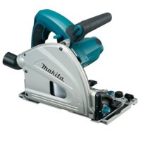 Professionelle Tauchsäge mit Führungsschiene und Makpac von Makita, hohe Leistungsaufnahme und schnelle Schnittgeschwindigkeit