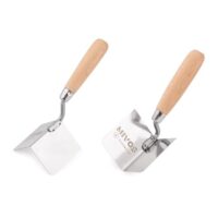 Eckenkelle aus Edelstahl mit Holzgriff, Inneneckenkelle und Außeneckenkelle, Ecken-Spachtel für Innen- und Außenarbeiten, Made in EU