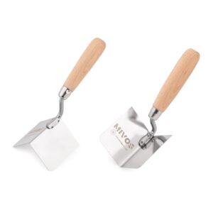 Eckenkelle aus Edelstahl mit Holzgriff, Inneneckenkelle und Außeneckenkelle, Ecken-Spachtel für Innen- und Außenarbeiten, Made in EU