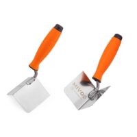 Ecken Wand Kantenkelle aus Edelstahl für Innen und Außen Kanten, Inneneckenkelle und Außeneckenkelle mit Softgriff und Eckspachtel