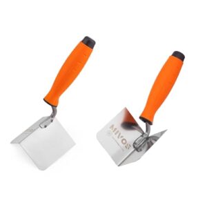 Ecken Wand Kantenkelle aus Edelstahl für Innen und Außen Kanten, Inneneckenkelle und Außeneckenkelle mit Softgriff und Eckspachtel