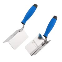 Eckenkellen Set für Innenecken und Außenecken, 2 x Kantenkelle aus rostfreiem Edelstahl mit Softgriff, für Innen- und Außenarbeiten, Blau
