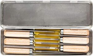 Pferd Schlüsselfeilen-Set in Metallbox, 6 Feilen, 100mm, mit Holzheften, perfekt für filigrane und leichte Feilarbeiten