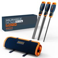 Holzfeilen Set mit Flachstumpfraspel, Halbrund- und Rundraspel in einer praktischen Rolltasche für Heimwerker und Profis