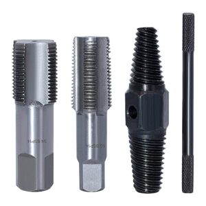 RUNYU 4 Stück Rohrgewindebohrer Set, 1/2 und 3/4 Zoll Gewindeschneider, Doppelkopf Schraubenausdreher mit Metallstange, Profi Gewindebohrer für Reparaturgewinde