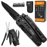 RoverTac Multitool Taschenmesser Werkzeug Geschenk für Camper, Wanderer und Heimwerker - 18 in 1 Multitools Klappmesser Zange Schere Säge Korkenzieher Flaschenöffner mit Nylonscheide