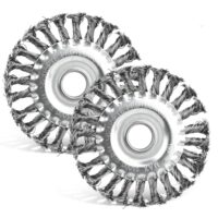 2 Stück Rundbürsten Set, Ø125x22 mm Drahtbürste Winkelschleifer, Zopfrundbürste, Scheibenbürste, Stahlbürste Stahldraht mit gezopften Drahtborsten für Winkelschleifer Bohrmaschine