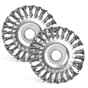 2 Stück Rundbürsten Set, Ø125x22 mm Drahtbürste Winkelschleifer, Zopfrundbürste, Scheibenbürste, Stahlbürste Stahldraht mit gezopften Drahtborsten für Winkelschleifer Bohrmaschine