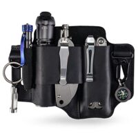 Multifunktionale Leder-Scheide für Taschenlampen, Klappmesser und Multitools mit 3-Gurtschlaufen-Technologie