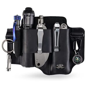 Multifunktionale Leder-Scheide für Taschenlampen, Klappmesser und Multitools mit 3-Gurtschlaufen-Technologie