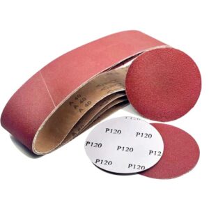 Schleifbänder und Schleifpapier-Schleifband 100X915mm (1x40 2x80/120/150/240/400)& Selbstklebenden Schleifscheiben 150 mm(2x60/80/120/180/240/320)23 Teiliges Band und Tellerschleifer Set