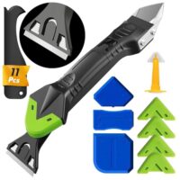 Silikonentferner Werkzeug Fugenglätter Silikon Abzieher für Silikonfugen, Entferner-Edelstahlkopf & 5 Silikonersatz & 4 Fugenschaber-Pads für Küche, Bad, Wand, Boden, Fliesen
