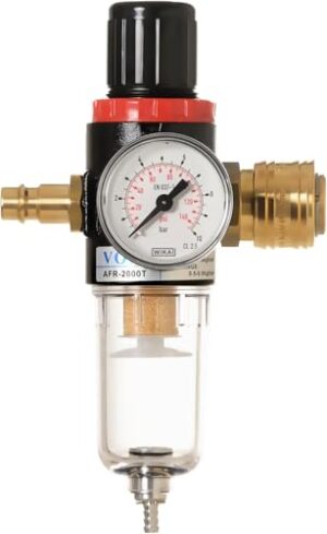 Steck-Druckminderer mit Partikelfilter und Wasserabscheider inkl. halbautomatischen Entwässerung für Kompressoren - Hochwertiges Werkzeug für Heimwerker und Handwerker
