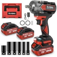 Sundpey 800Nm Akku Schlagschrauber, 21V Bürstenloser Schlagschrauber mit 2 * 4000mAh Li-Ion Akku, 2600RPM für Reifenwechsel & Gerüstbau, 6 Stecknüsse