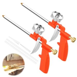 Bauschaumpistole, Schaumpistole zum Abdichten und Füllen, 2 Stück PU Bauschaumpistole mit 8 Gummidüsen, Aluminiumlegierung, präzise Drehventil aus Messing, reduziert Schaumverschwendung