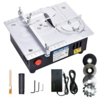 Tischkreissäge mit 4 Klingen, 7-Gang-Netzteil Einstellbarer, Tischkissägen Tragbare Präzisions Table Saw 0.1-15mm Sägeblatt Hönverstellbarer, Mini Tischkreissäge für DIY-Holzbearbeitungsprojekte