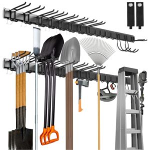 Ergonomische Werkzeug-Organisation auf Wandhalterung mit 15 Haken und Gurten für Gartenwerkzeuge, Garage und Haushalt