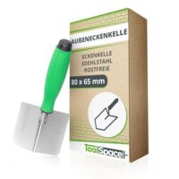 Außenkelle für professionelles Spachteln, ToolSpace 80x65 mm Edelstahl Eckenkelle mit Softgriff für Trockenbau und Außenarbeiten, Eckspachtel mit 90° Maurerkelle