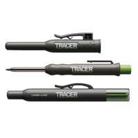 Tracer Tieflochmarker Bleistift mit 6x Ersatzminen und dazugehörigem Seitenhalter für Keramik, Kunststoff, Holz und Metallarbeitsflächen