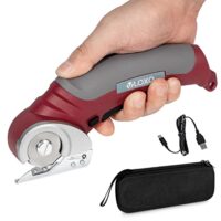 Elektrische Schere, kabellos, Rollschneider mit Sicherheitssperre, 4.2V Universalschneider, Wiederaufladbarer Leistungsstarker Akkuschere für Stoff Teppich Leder Filz inklusive Aufbewahrungsbox