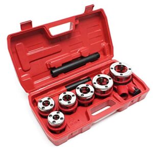 Gewindeschneider mit 6 Schneidköpfen, Wiltec Schneidkluppe Set aus Stahl, Rohrschneider mit Koffer und Ratschenverlängerung
