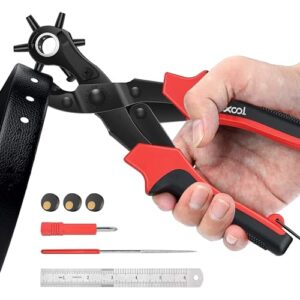 Ergonomische Lochzange für Leder, Gürtel und mehr. Hochwertiger Stahl, Beschichtung gegen Oxidation. 6 verschiedene Größen, perfekt für Hobby- oder kommerziellen Gebrauch.