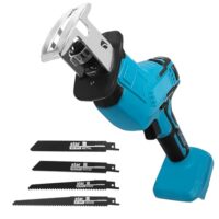 Elektrische Reciprosäge mit 4 Säbelsägeblättern, kompatibel mit Makita 18V Akku, für Holzarbeit und Metallschneiden