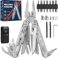 BIBURY Multitool, faltbare Zange mit verbesserter Schere und Schraubendreher aus Edelstahl mit Nylontasche, ideal für Outdoor-Aktivitäten, Wandern oder als Geschenk für Vater, Papa oder Männer