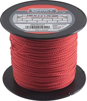 Connex Maurerschnur rot - 100 m Länge - Ø 1,7 mm - Polypropylen geflochten - Knotenfest - Reißfest & Belastbar