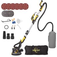 CUBEWAY Trockenbauschleifer, 750W Wandschleifer mit Automatischem Vakuumsystem und Ø 214mm Schleifgiraffe inkl Absaugbeutel LED-Licht, 7-Gang Getriebe, 900-1800RPM Deckenschleifer, Faltbarer Griff