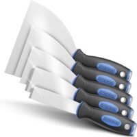Effektwerk Profi Spachtel Set, 5-teiliges Set aus rostfreiem Edelstahl, 2x stabile Spachteln zum Tapeten entfernen mit Anschliff & Metallplatte, 3x flexible Malerspachteln, ideal für Dekorationen, Renovierungsarbeiten und DIY-Projekte