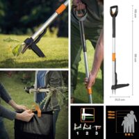Fiskars Teleskop-Unkrautstecher, Länge 1 - 1,19 m, Rostfreie Stahl-Arme/Kunststoffgriff, Schwarz/Orange, Smart-Fit, 1020125