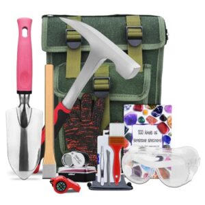 Geologie-Kit 14 Teile inklusive Geologiehammer, Ausrüstung für Goldschwenken und Prospektion, Geologie-Geschenke für Erwachsene