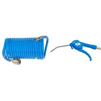Güde 41400 SB Druckluft Spiralschlauch 5 M mit Schnellkupplung und Stecknippel Knickschutz und BGS 3208 Druckluft-Ausblaspistole 100 mm Drukluftpistole Griff aus blauem Nylon-Fiberglas