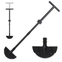 Harrms Rasenkantenstecher mit verstellbarem Griff, manueller Kantenschneider in Schwarz, 86-106cm, professioneller scharfer Sägezahn Halbmond Rasenschäler für Gehwege, Beete, Gartenkanten und Hof