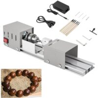 Holz-Drehmaschine mit 220V auf DC12-24V Spannungswandler, 7 Geschwindigkeiten einstellbar, 6 Klingen, 96W 4000-9000rpm Mini DIY Fräsen Werkzeug, Perlen Holzbearbeitung, Poliermaschine, Drehbank