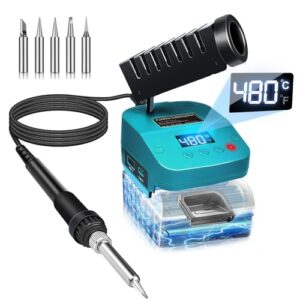 Kabelloser Lötkolben für Makita 18V Akku, schnelles Aufheizen, elektrische digitale LCD-Lötstation mit USB- und Typ-C-Ladeanschluss, tragbares verstellbares Lötkolben-Set für Heimwerker