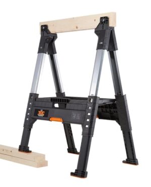 Keter ROC Pro Gear Holzfäller-Sägebock, robust und verstellbar, ideal für verschiedene Arbeiten im Freien oder im Keller.