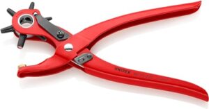 Knipex Revolverlochzange, rot pulverbeschichtet, 220 mm, Werkzeug für Leder, Textil und Kunststoff