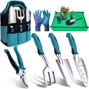 Gartenwerkzeug-Set mit 7 Stücken, dauerhafter Aufbewahrungstasche und ergonomischem Griff