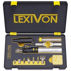 LEXIVON Butan Lötkolben Kit, Kabellos Gas löt, Selbstentzündende einstellbare Flamme, 7 Aufsätze Set, Arbeitstemperatur bis 1300°C und bis zu 600°C ein während Sie mit Lötspitzen arbeiten