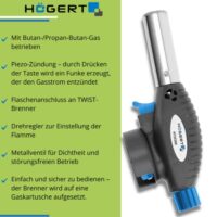 Gasbrenner für den Haushalt, Gastronomie, Fischerei, Handwerks- und Autowerkstätten mit Piezo-Zündung - Brenner mit Butan-/Propan-Butan-Gas