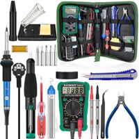 Lötkolben-Set 12in1 Lötset, HANDSKIT lötkolben 60W Digitale Lötstation Temperaturregelbar mit 5 Lötspitzen/Digital Multimeter/Entlötpumpe/Lötkolbenständer/Lötzinn/Pinzette