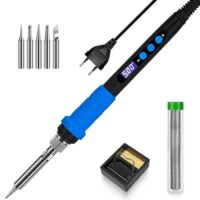 Lötkolben-Set mit LCD-Anzeige, 100W LED-Display einstellbare Temperatur, Lötkolben mit automatischem Schlafmodus, Lötpistole mit 5 Lötspitzen, Lötzinn, Ständer